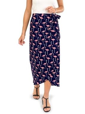 NWT Elsie & Zoey Navy Maxi Skirt with Pink Flamingo Print, S/M